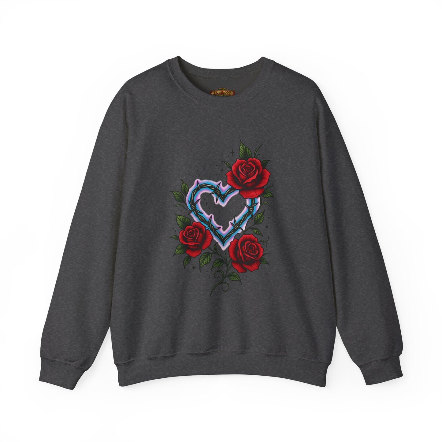 Heart & Roses Crewneck Sweatshirt — Gothic Floral Heart Design