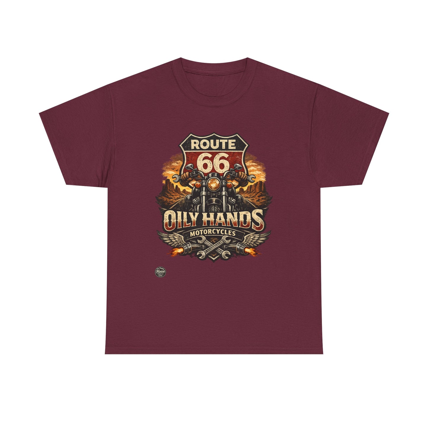 Route 66 'Oily Hands' Vintage Motorcycle T-Shirt #RS001