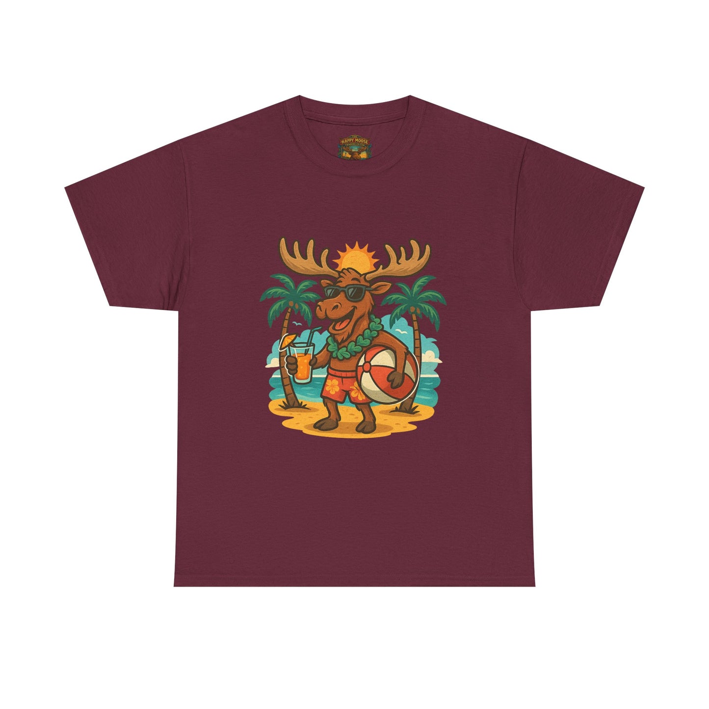Moose on Vacation T-Shirt — Tropical Retro Moose with Sunglasses & Drink