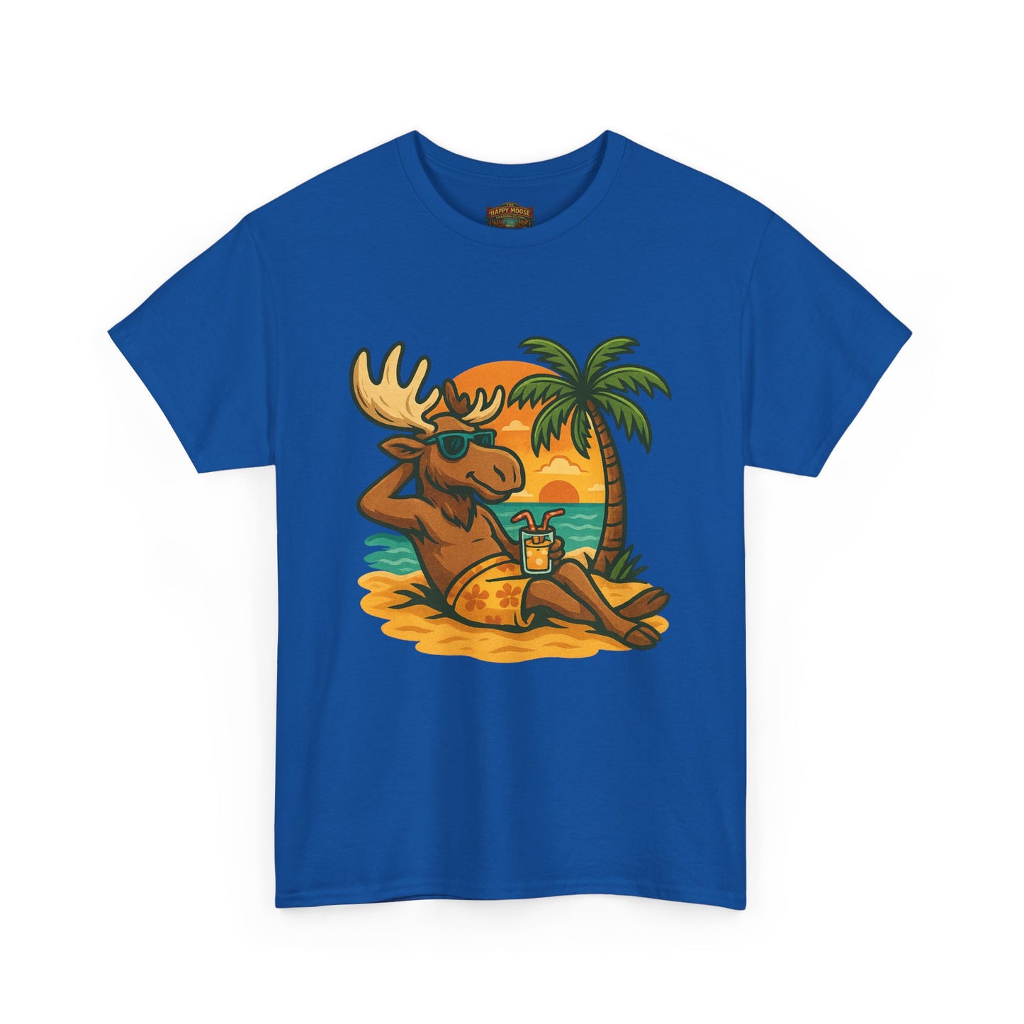 Moose Beach Vacation T-Shirt — Relaxing Tropical Moose Graphic Tee