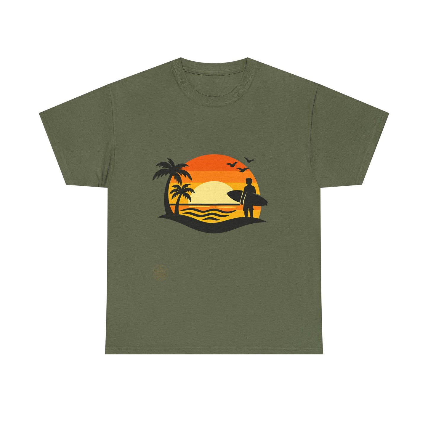 Surf Sunset T-Shirt — Retro Palm Tree Beach Tee