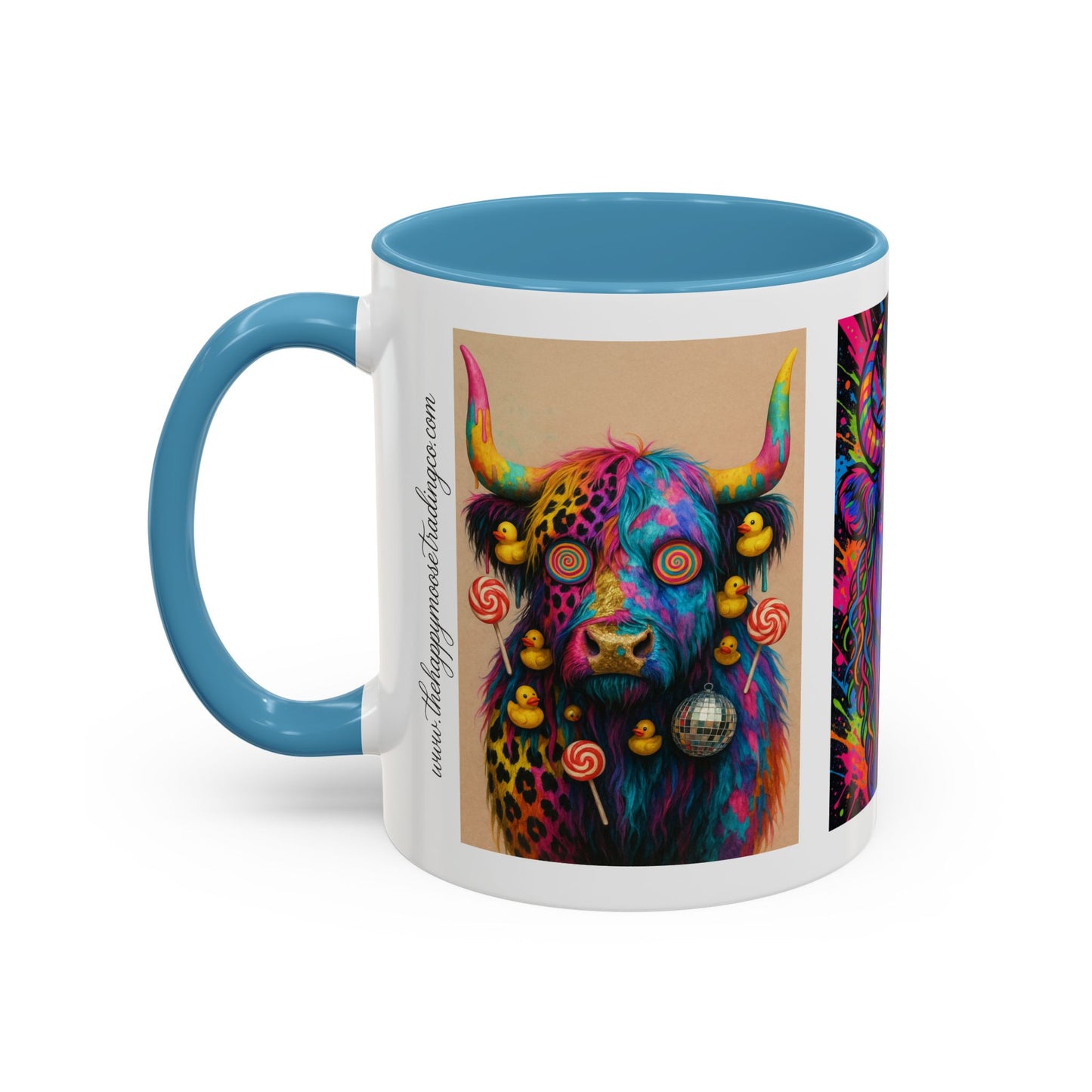 Psychedelic Highland Cow Accent Coffee Mug — Colorful Neon Farm Animal Art (11/15 oz)