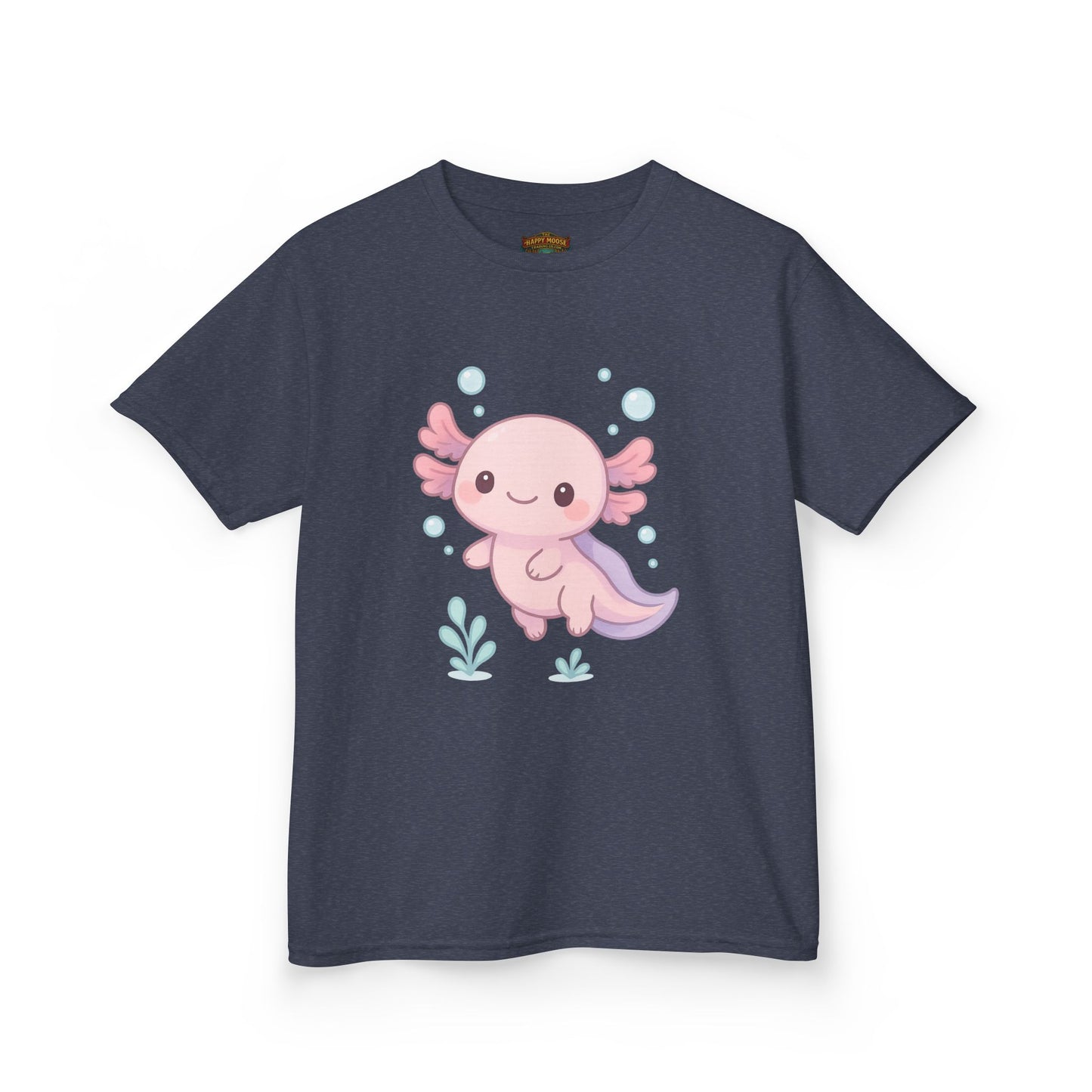 Kids Axolotl T‑Shirt — Cute Pink Axolotl Cartoon Tee for Kids