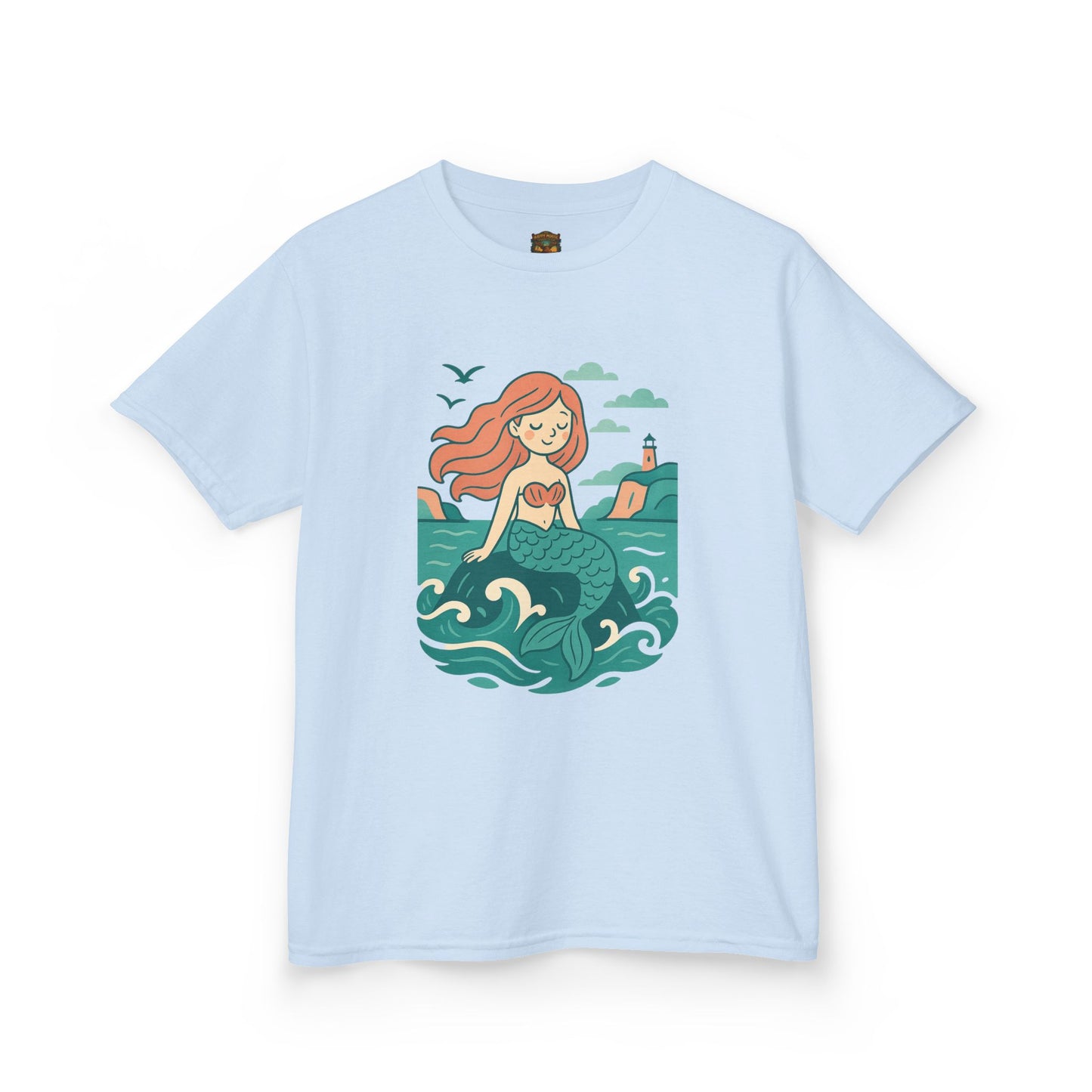 Kids Mermaid Graphic Tee — Cute Redhead Mermaid Ocean Illustration