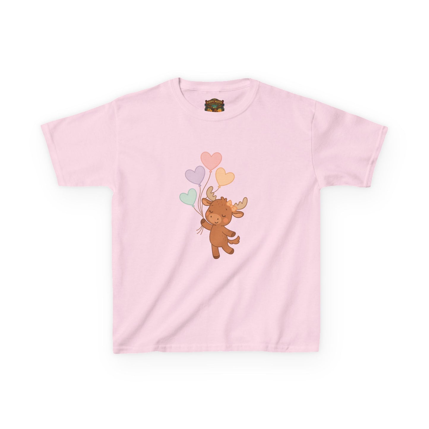 Kids Tee — Cute Moose Holding Heart Balloons | Toddler Gift
