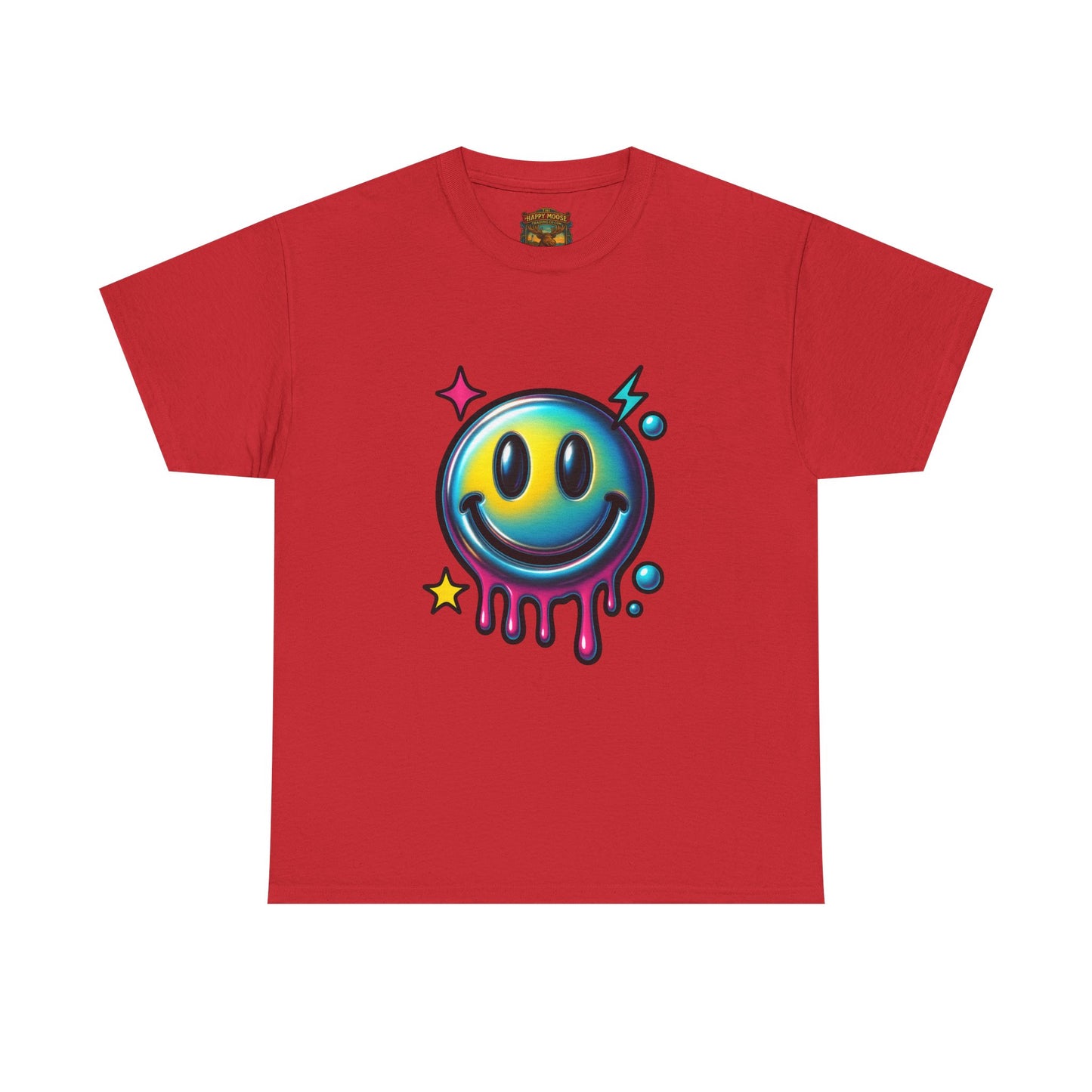 Smiley Drip Graphic Tee — Neon Melting Smiley Face T-Shirt