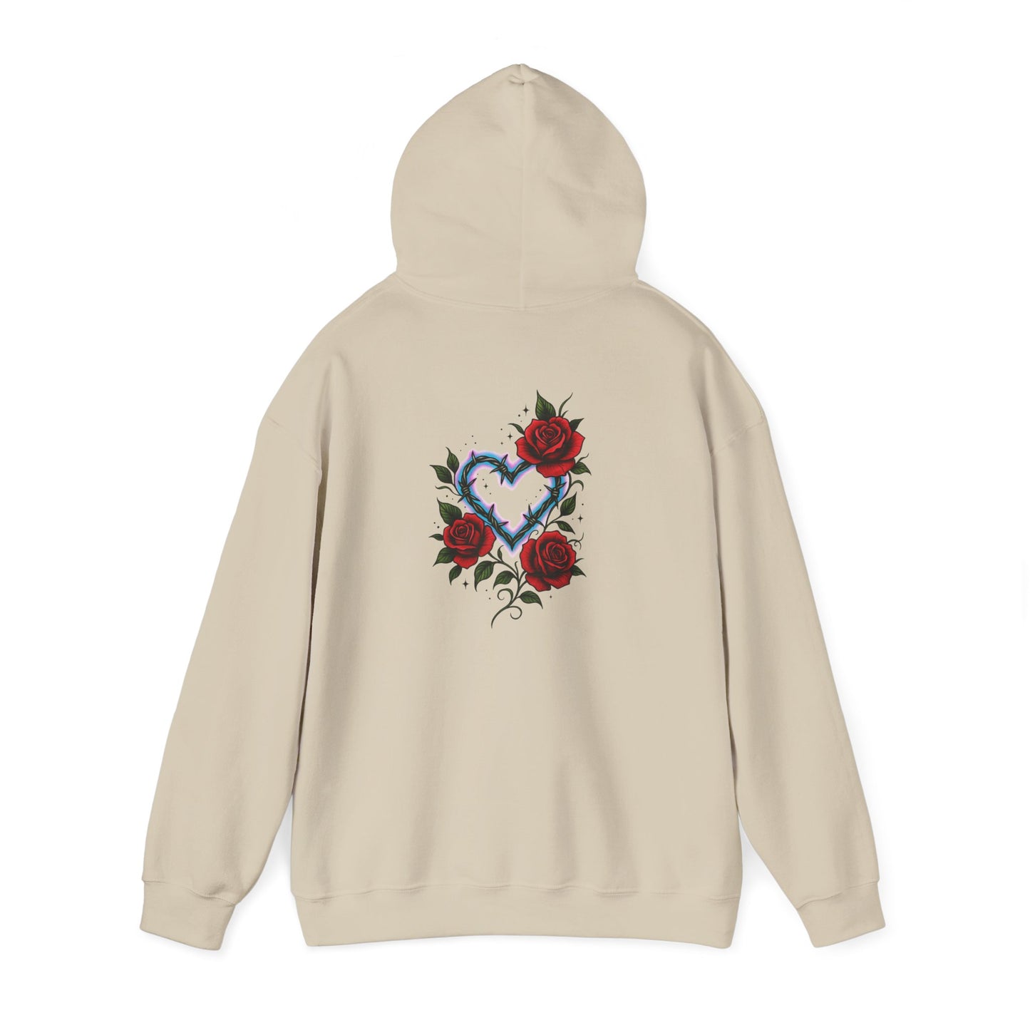 Hoodie — Smoky Heart with Red Roses Back Graphic
