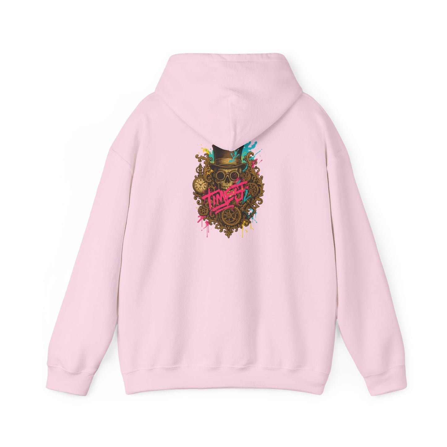 Steampunk Heart Graphic Hoodie — Vintage Gears & Neon Script Back Print