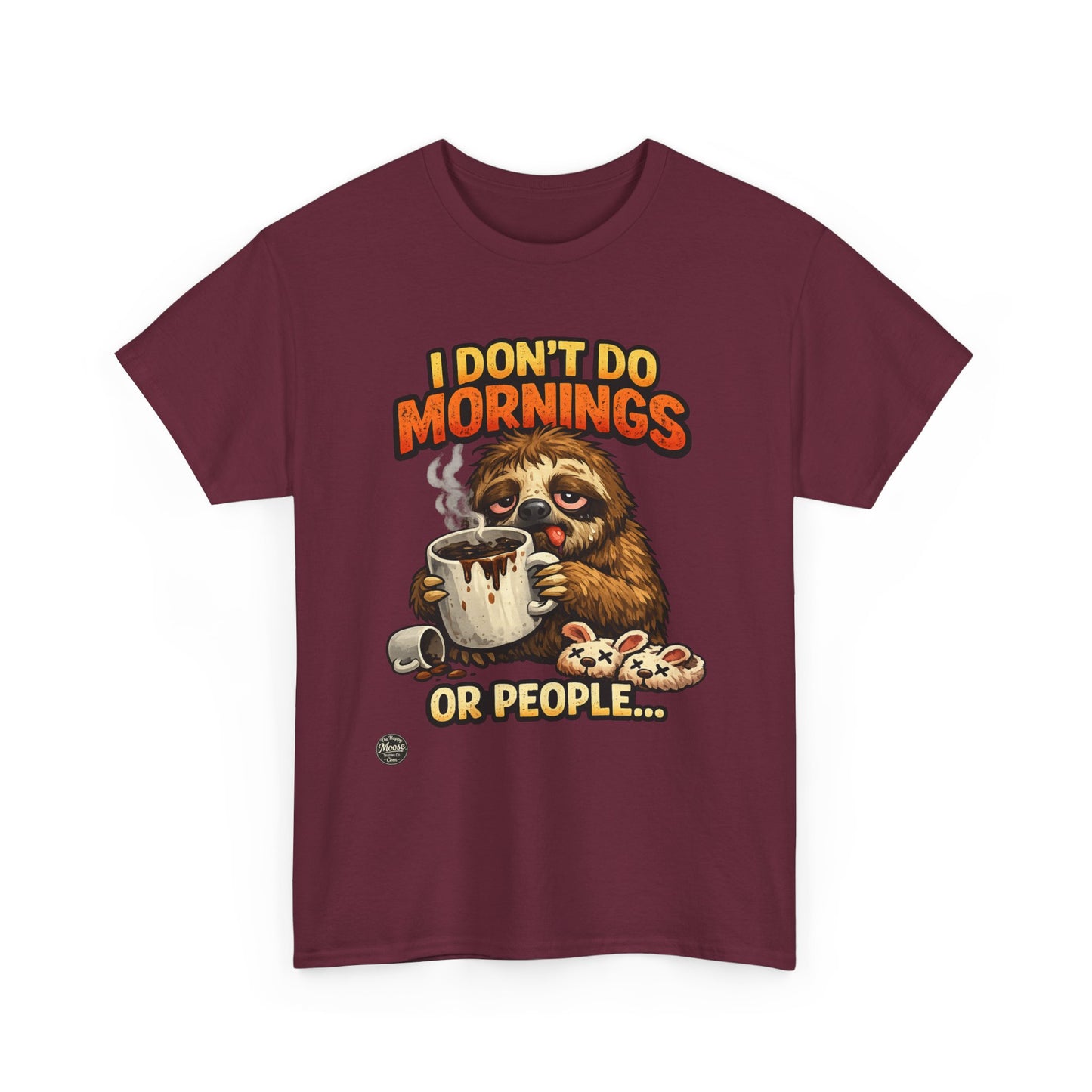 Sloth 'I Don't Do Mornings or People' Graphic Tee - Funny Coffee Shirt for Lazy Morning Lovers