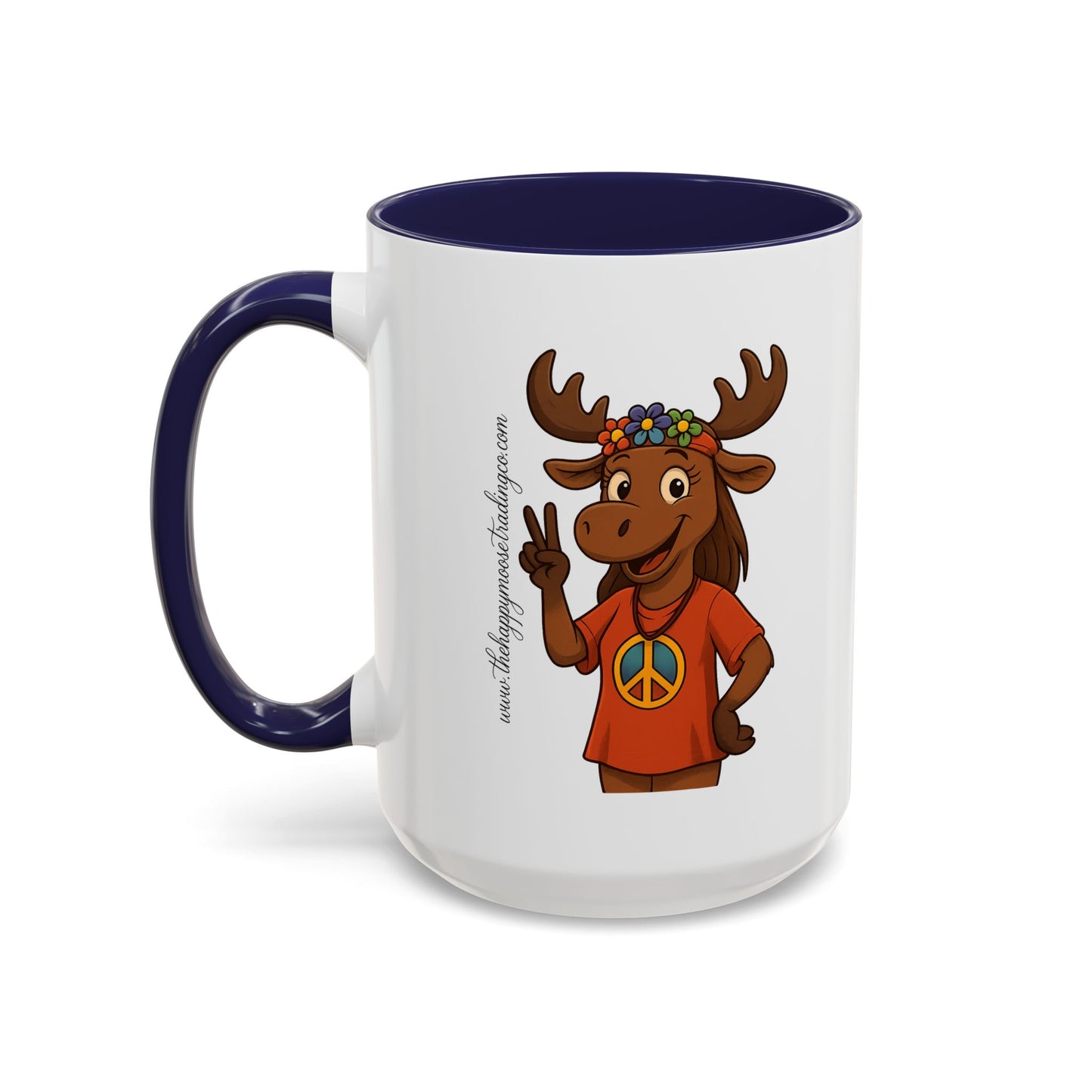 Peace Sign Moose Accent Coffee Mug — Hippie Moose with Flower Crown (11/15oz)
