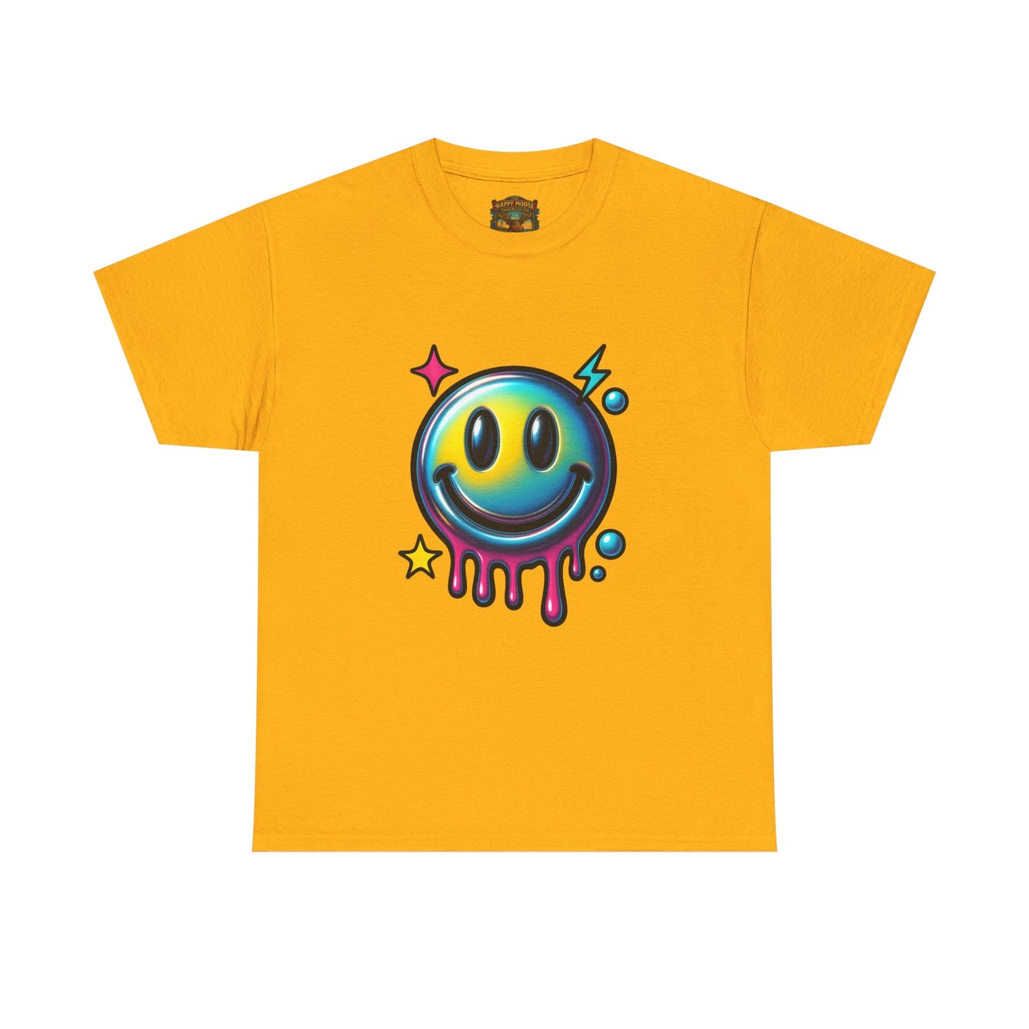 Smiley Drip Graphic Tee — Neon Melting Smiley Face T-Shirt