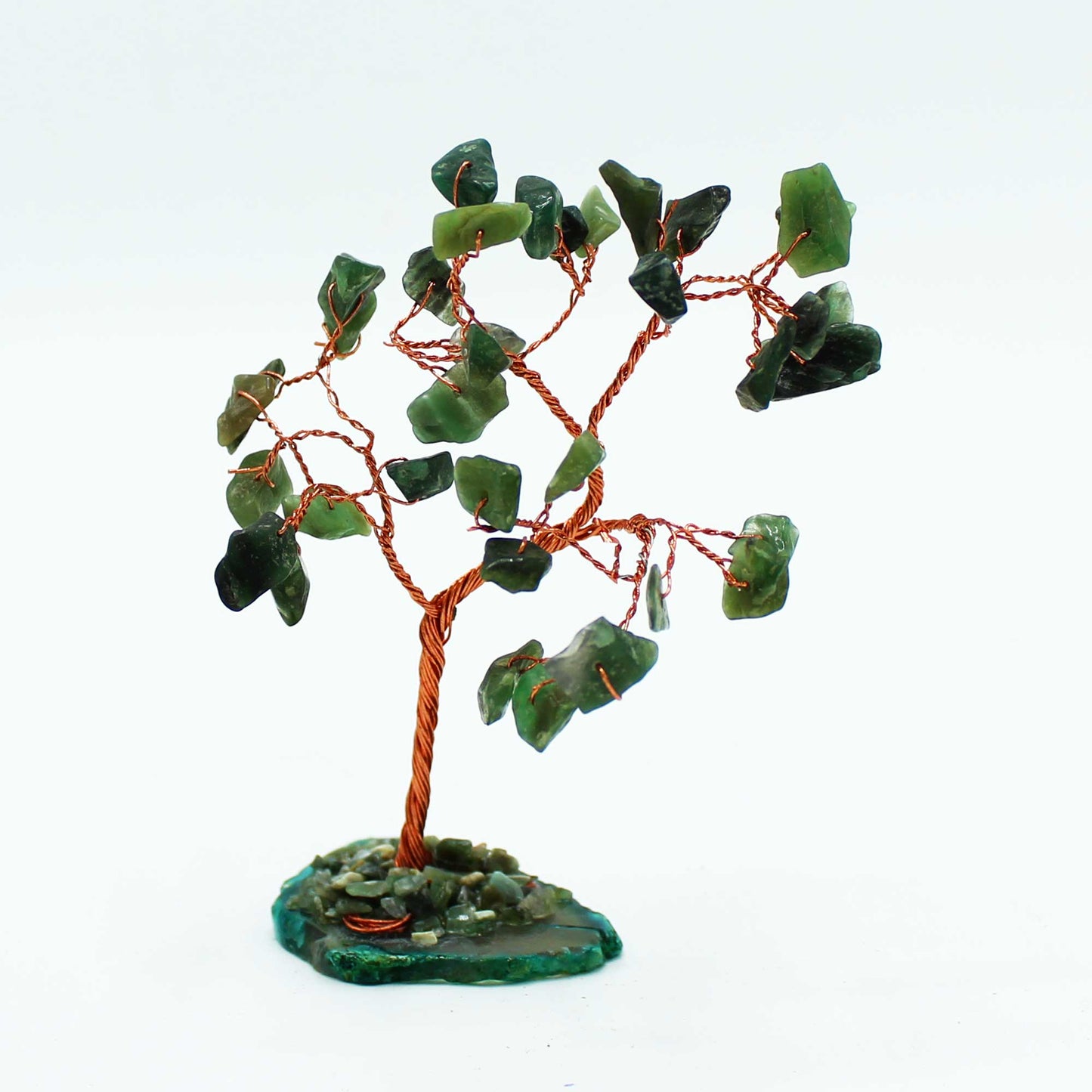 Edelsteinbaum – Grüner Aventurin auf grüner Achatbasis (35 Steine)