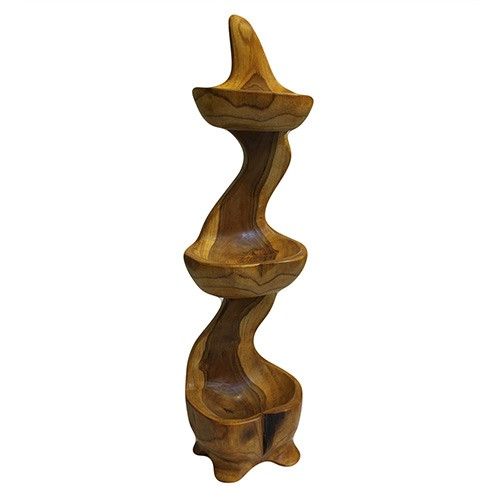 Drei Schüsseln aus Teakholz, stehend, ca. 50 cm