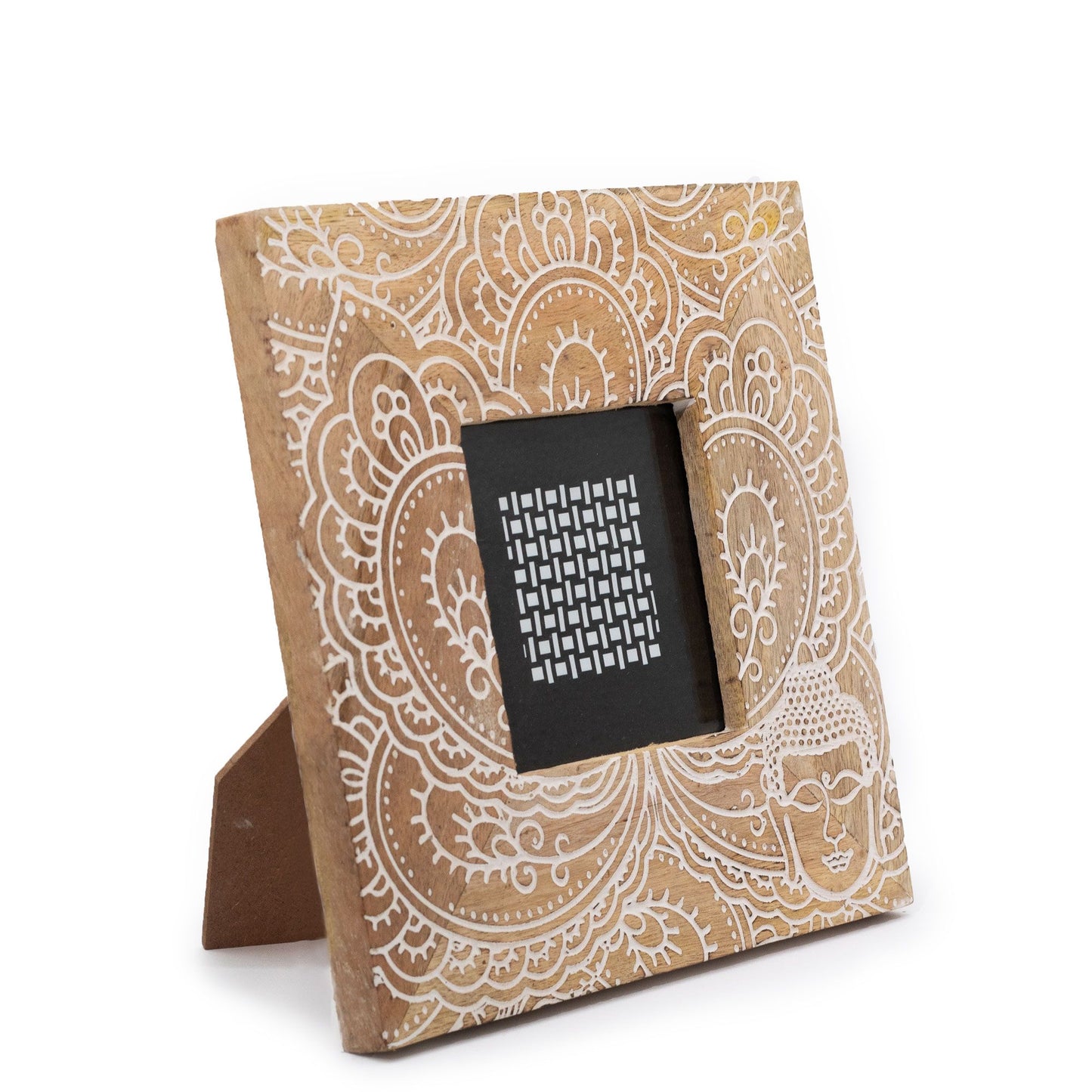 Kleiner Mangoholz-Bilderrahmen (für 10x15cm) 20x20x2cm - Buddha - Weiß