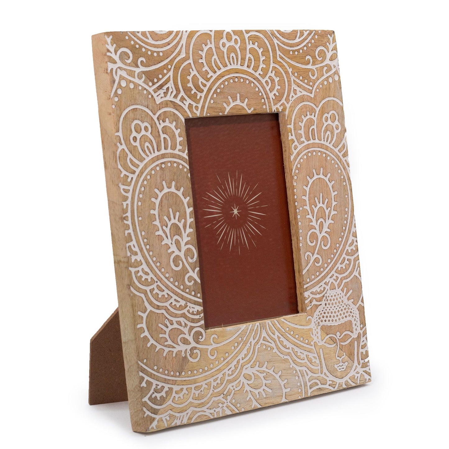 Bilderrahmen aus Mangoholz (für 10x15cm) 26x20x2cm - Buddha - Weiß