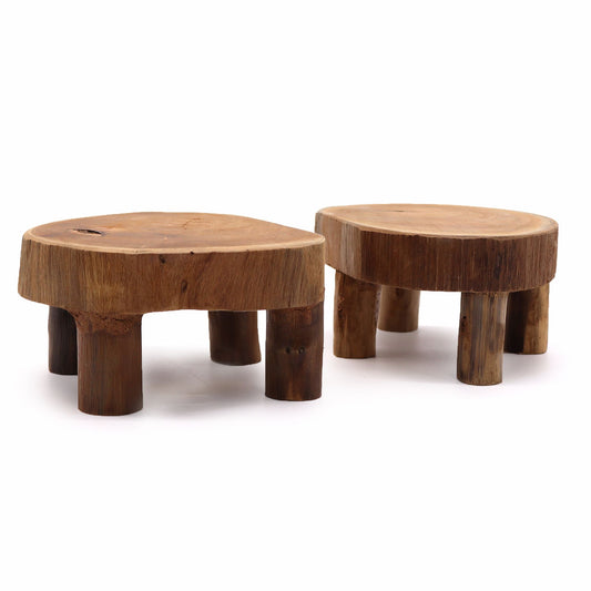 Low Teak Pad Display, Set Of Two - 24x10cm