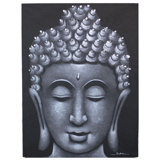 Buddha Painting - Grey Brocade Detail. Sizes: H:80 W:60 D:3cm