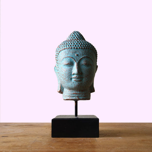 Stillness Buddhakopf auf Ständer - Grünes Kupfer