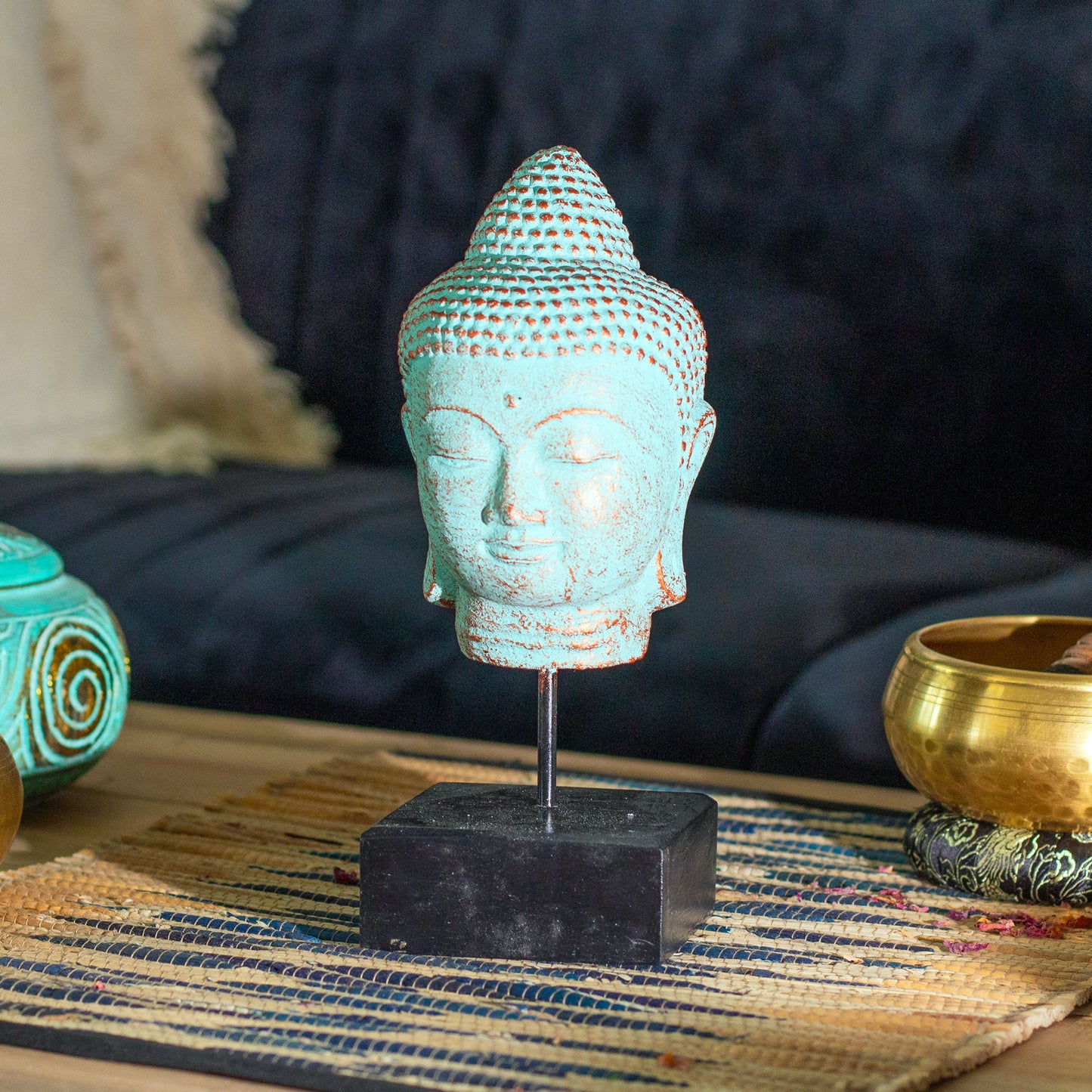 Stillness Buddhakopf auf Ständer - Grünes Kupfer