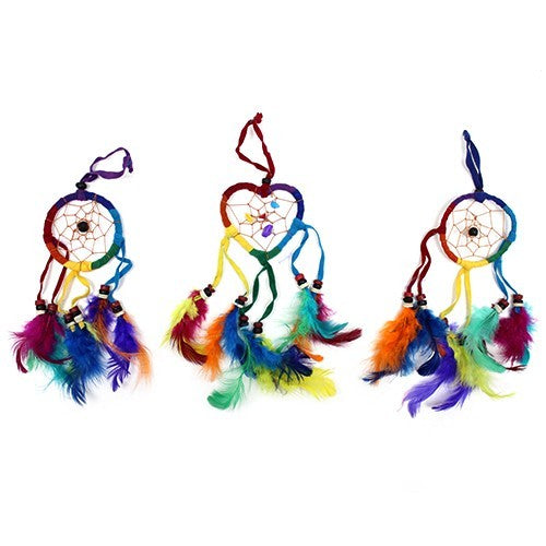 Bali Dreamcatchers - Small Heart - Rainbow. Pack Of 6.
