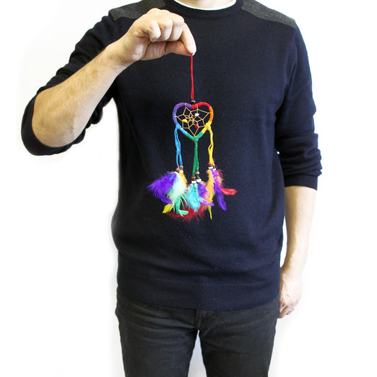 Bali Dreamcatchers - Small Heart - Rainbow. Pack Of 6.