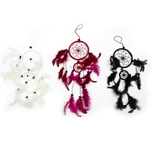 Bali Dreamcatchers - Medium Round - Black/White/Red. Pack Of 6.