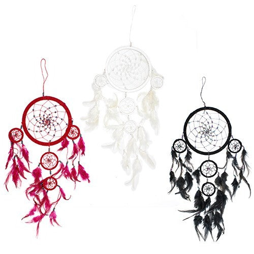 Bali Dreamcatchers - Large Round - Black/White/Red.Pack Of 3.