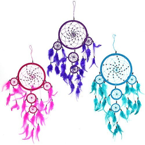 Bali Dreamcatchers - Large Round - Turq/Pink/Purp.Pack Of 3.