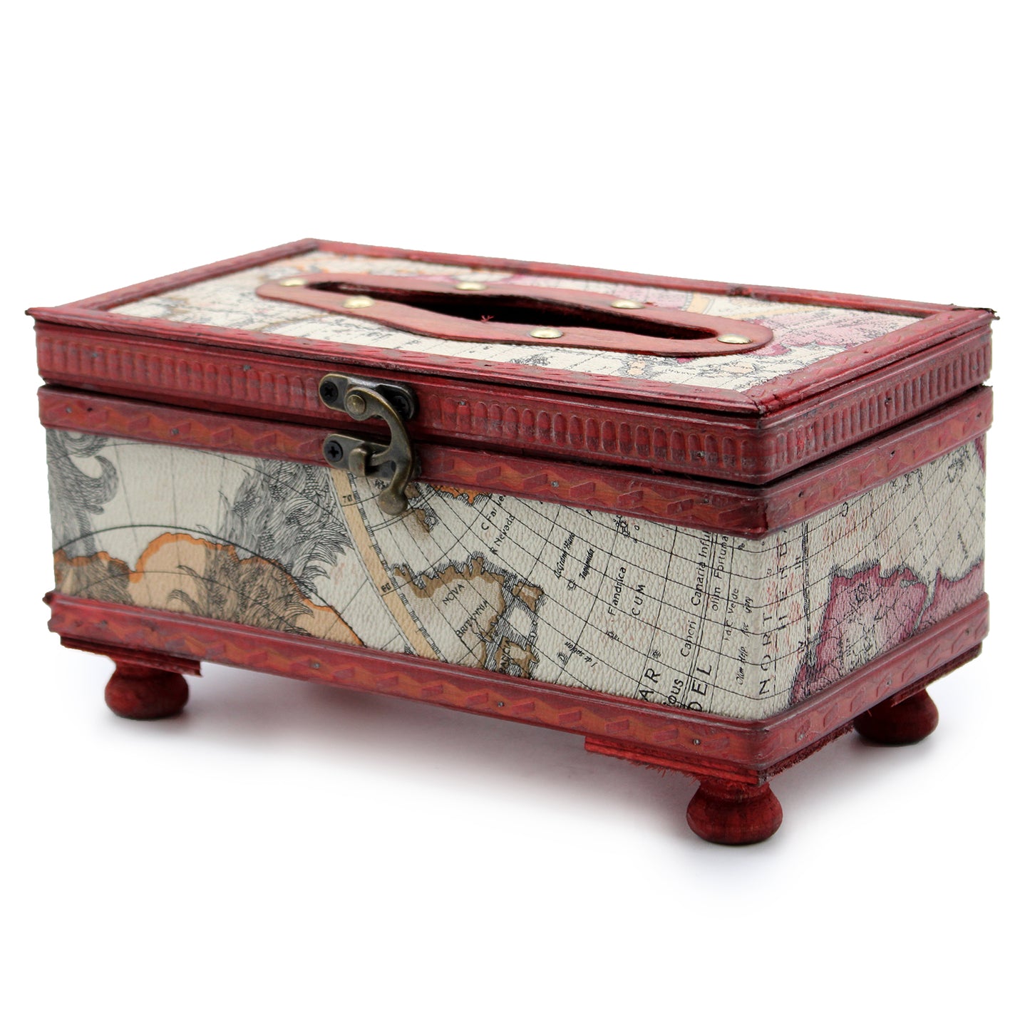 Tissue Box Old Map with Legs.   	13x22x9,5 (cm),