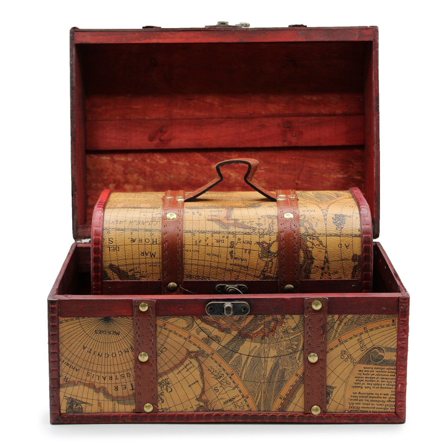 Old Map Chest - Set of 3.          20cm x 30cm x 20cm/15cm x 24cm x 15.5cm/10cm x 18cm x 10.5cm