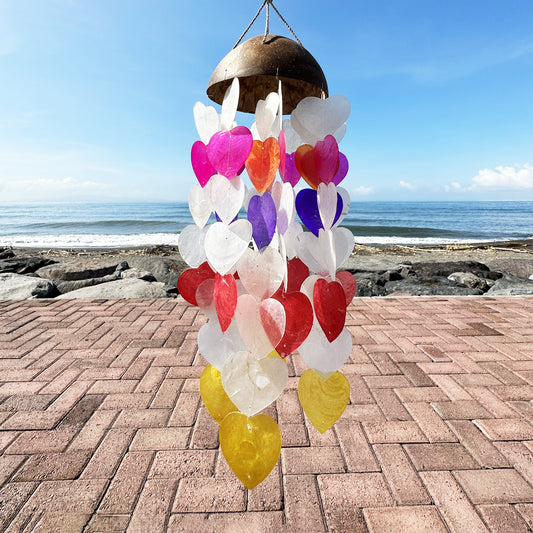 Kokosnuss- und Capiz-Windspiele – Große Herzen – 40 cm