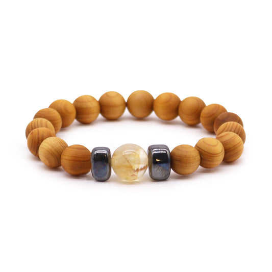 Solarplexus-Chakra-Armreif aus Zedernholz mit Citrin