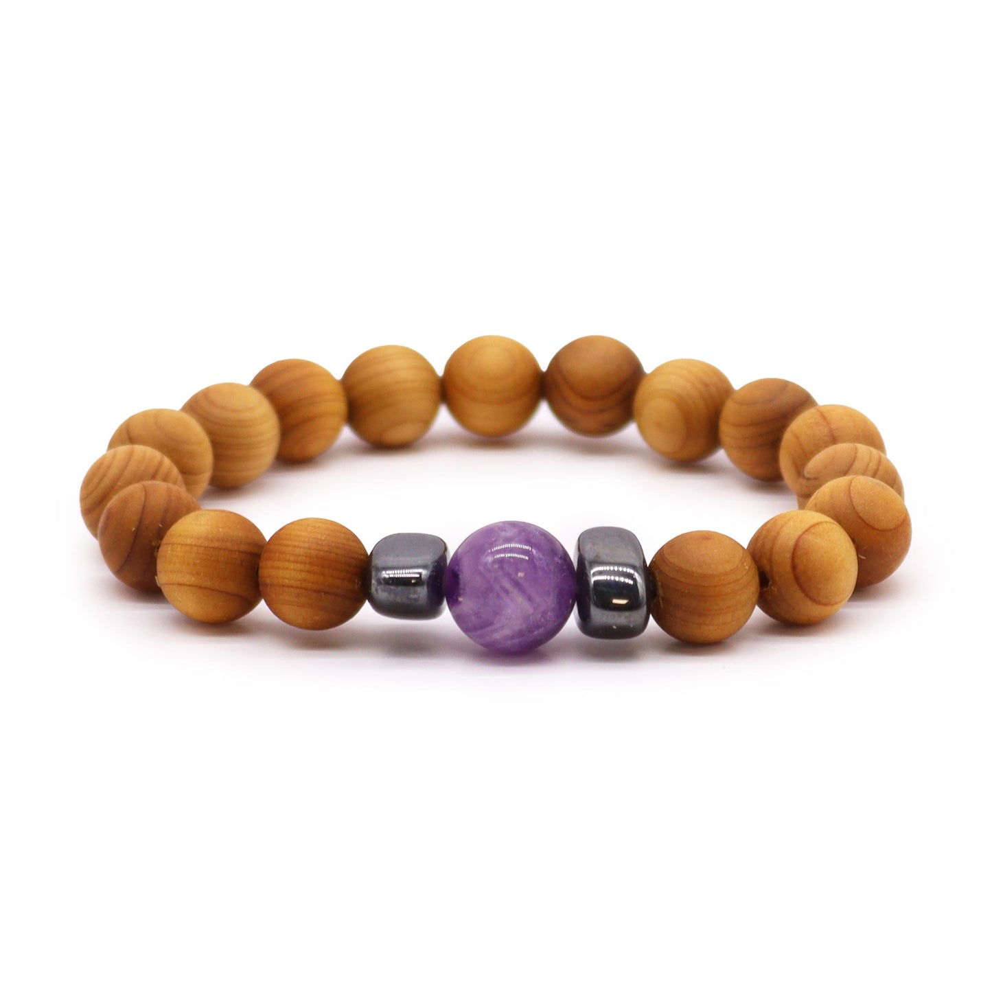 Zedernholz-Armreif für das dritte Auge mit Amethyst