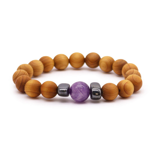 Zedernholz-Armreif für das dritte Auge mit Amethyst