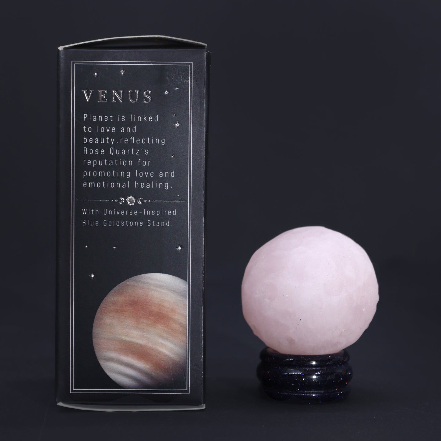 Rosenquarz-Planet auf einem Sola-Goldstone-Ständer (VENUS)