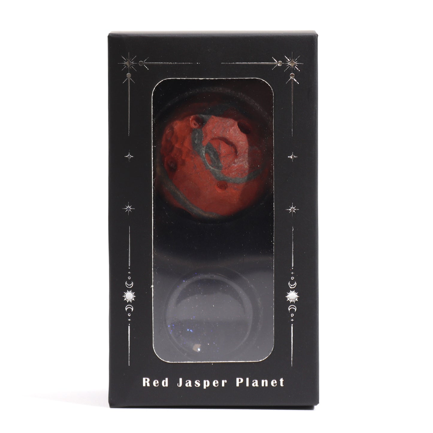 Roter Jaspis-Planet auf einem Sola-Goldstone-Ständer (MARS)