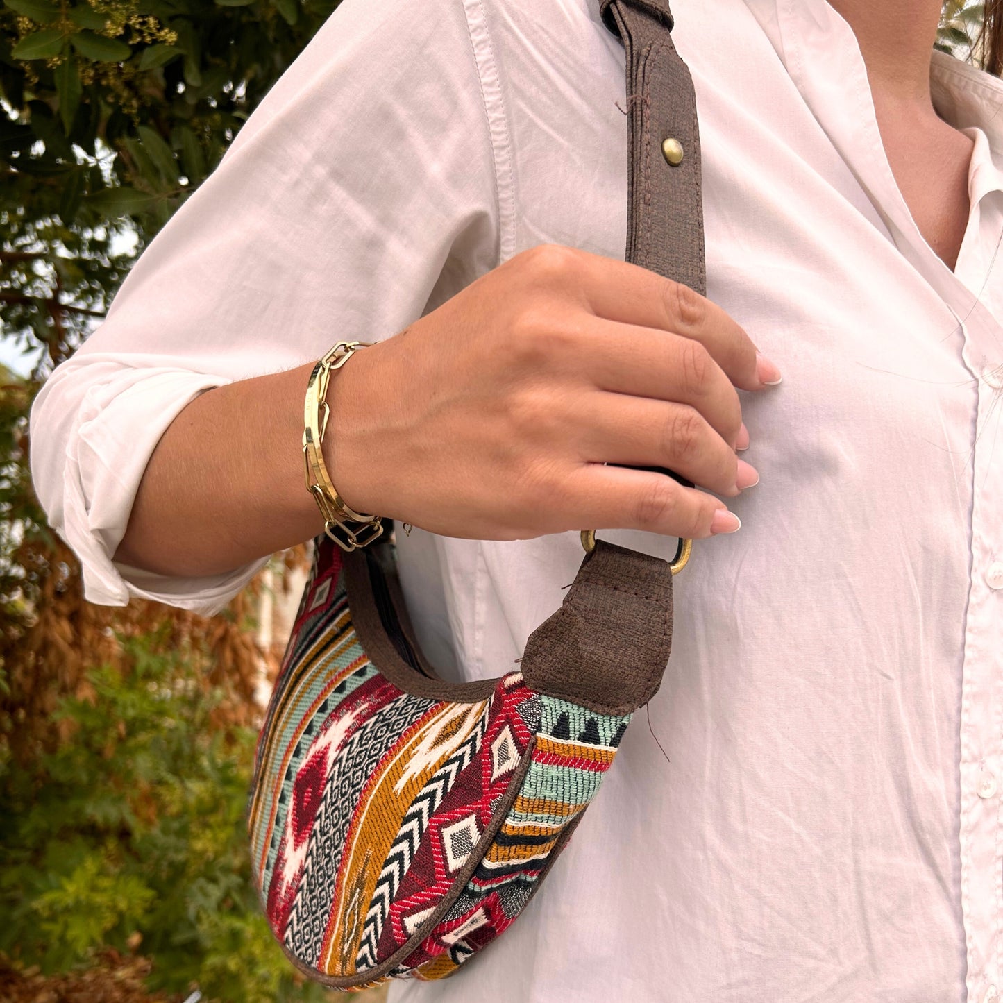 Jacquard Hobo Bag – Rich Browns (brauner Riemen)
