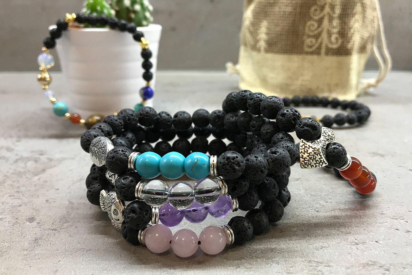 Lavastein Armband - Fisch Amethyst