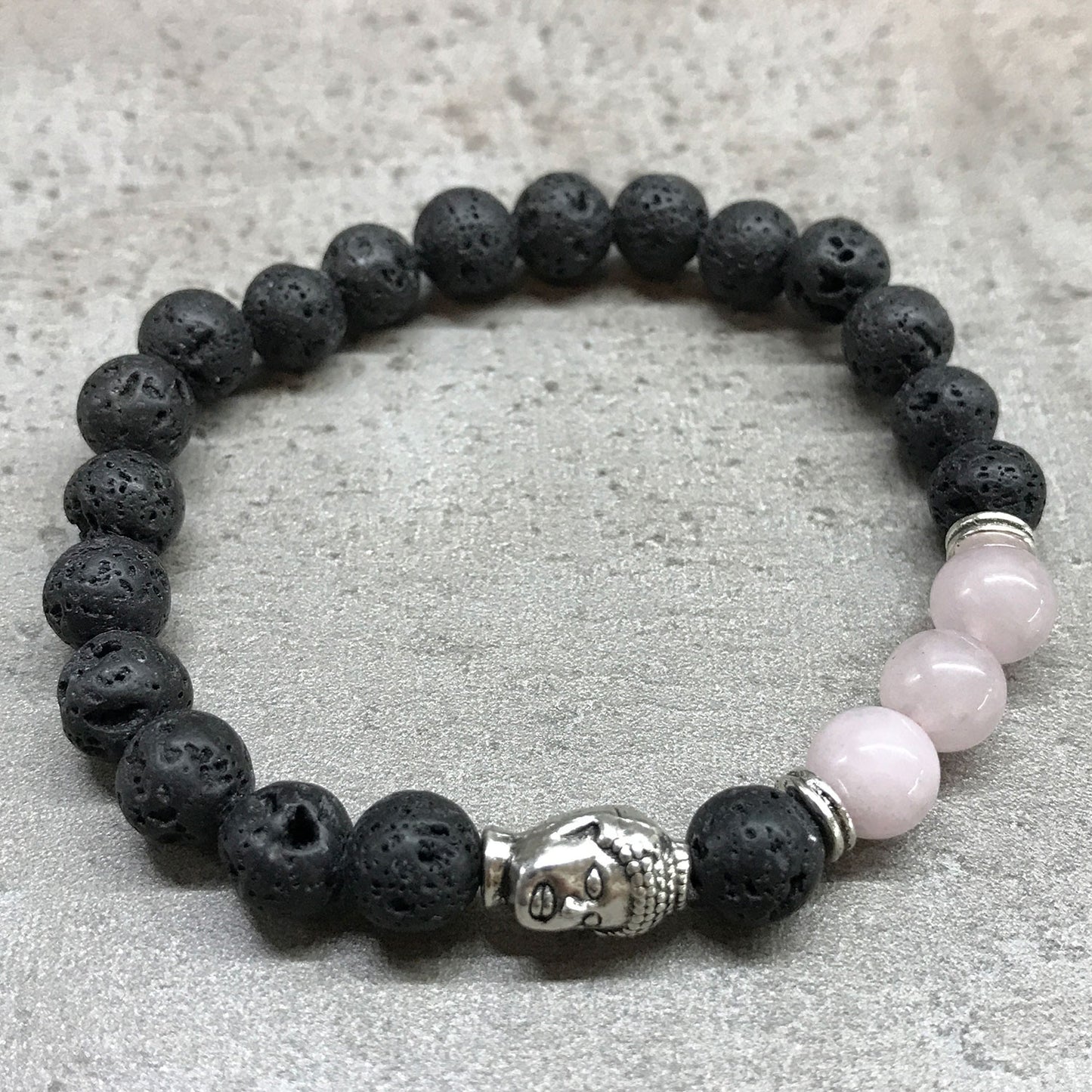 Lavastein Armband - Buddha Rosenquarz