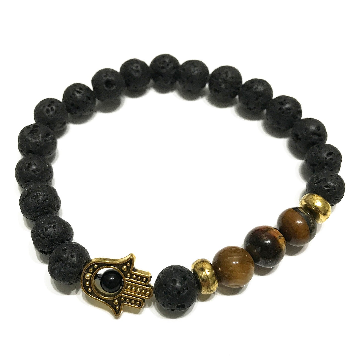 Lavastein-Armband – Hamsa-Tigerauge