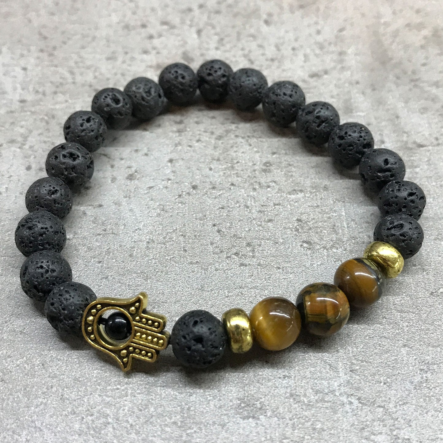 Lavastein-Armband – Hamsa-Tigerauge