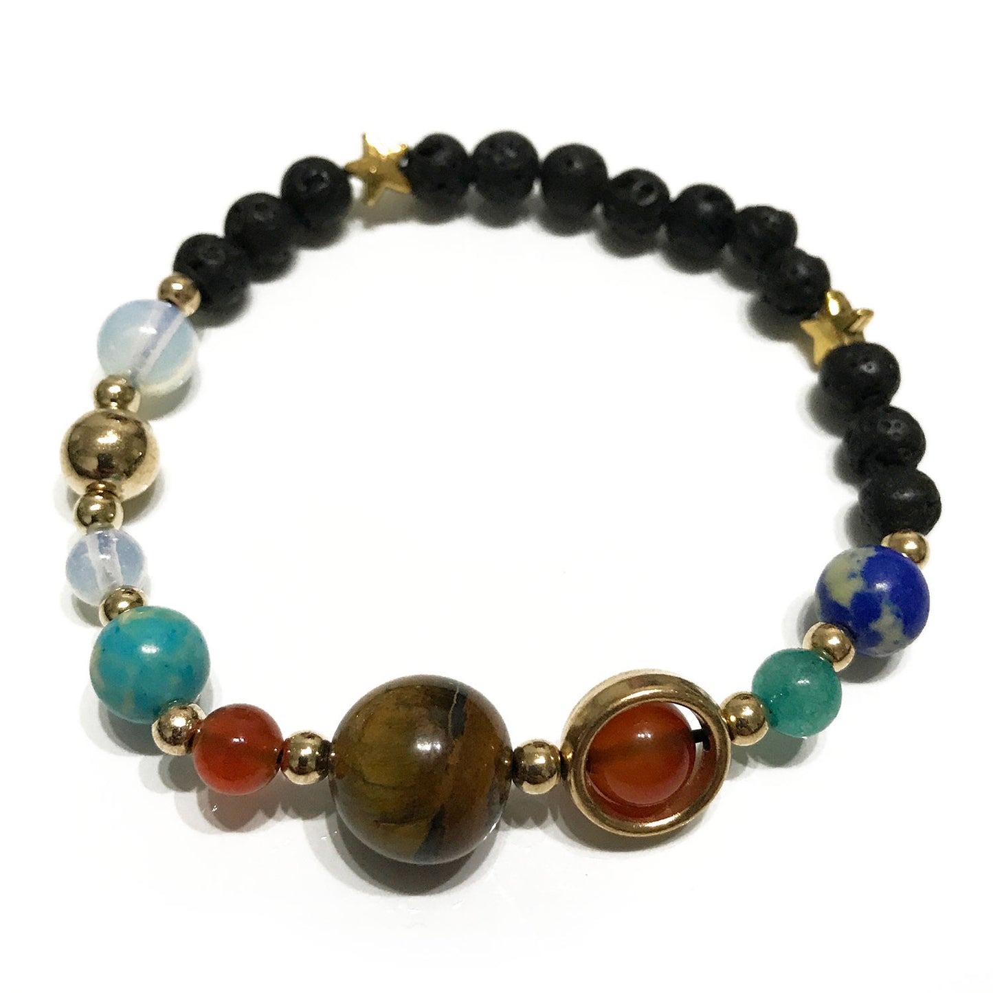 Lavasteinarmband - Goldenes Sonnensystem