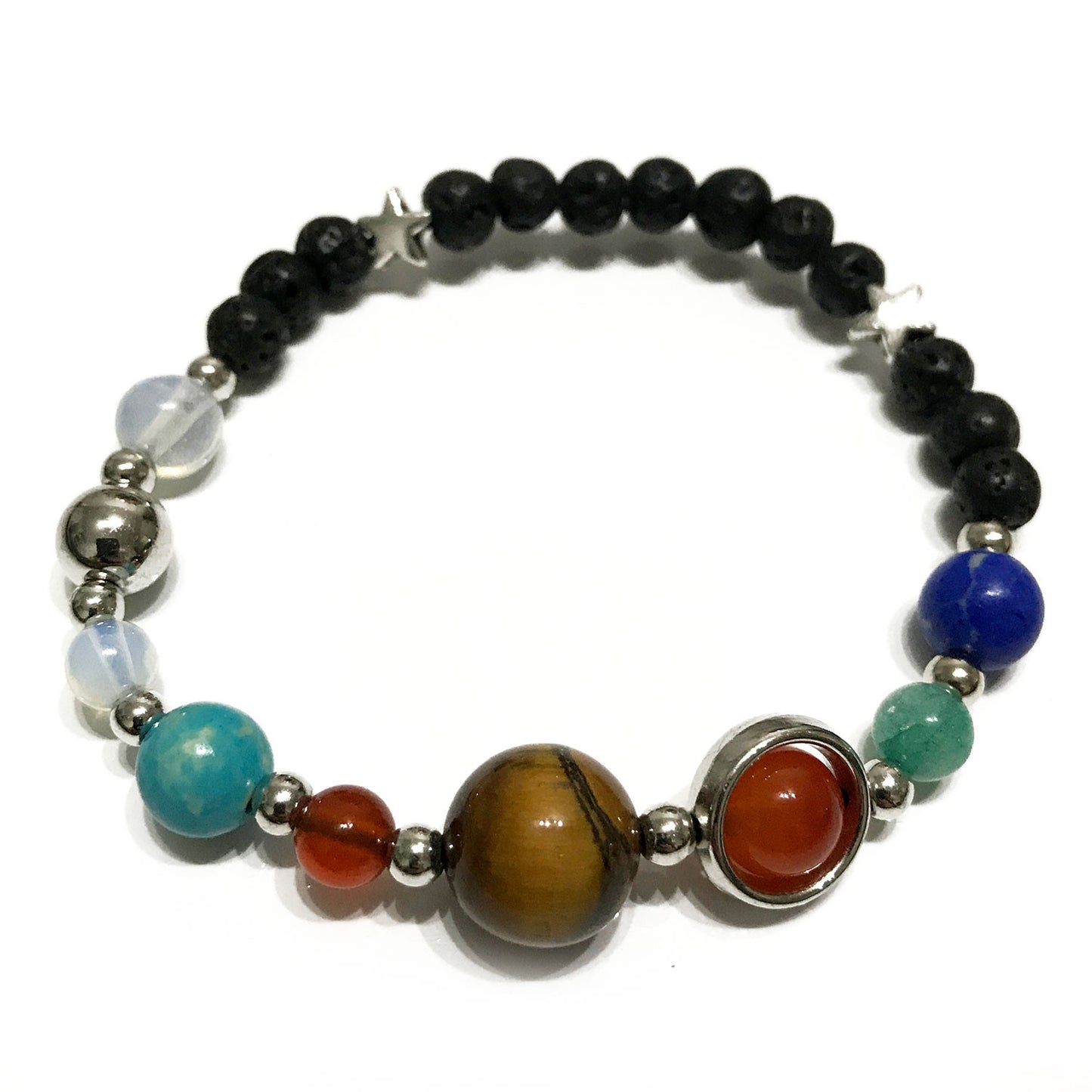Lavasteinarmband - Silbernes Sonnensystem