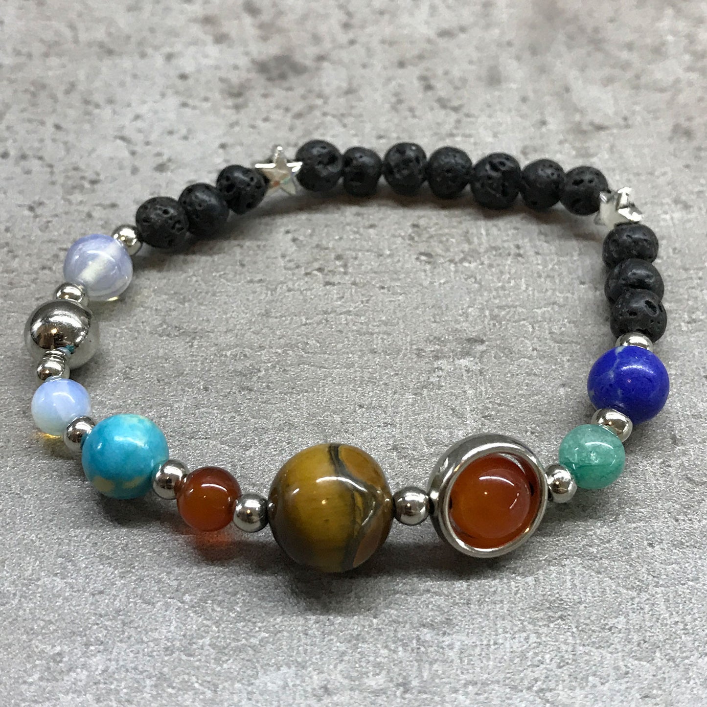 Lavasteinarmband - Silbernes Sonnensystem