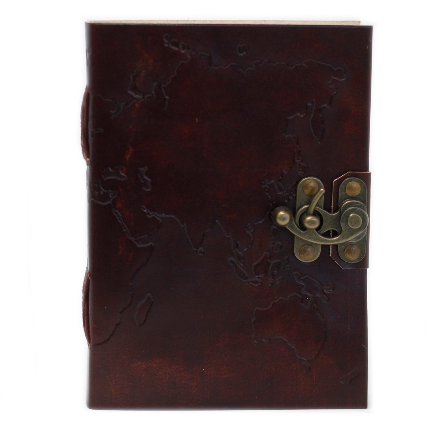 Notizbuch mit Weltkarte und Nähten aus Leder (7x5 Zoll)