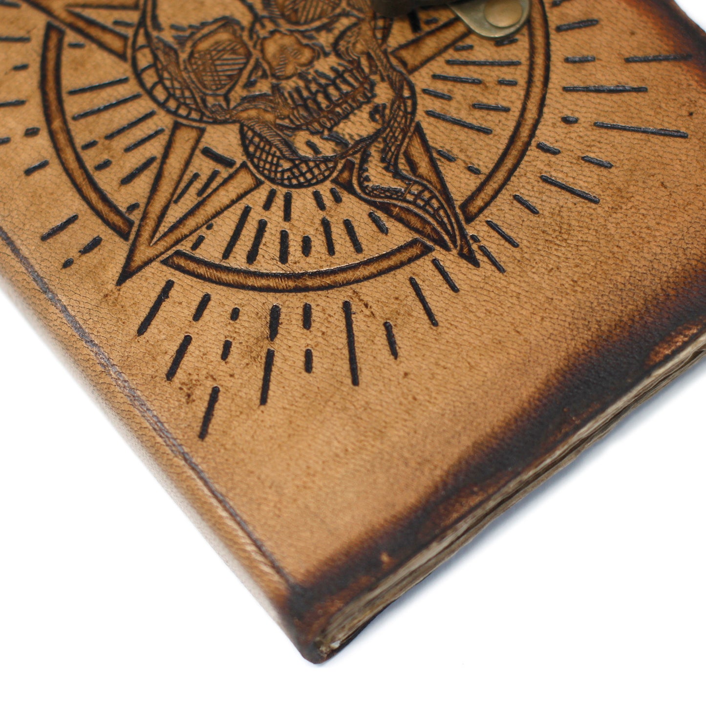 Notizbuch aus Leder mit Pentagon und Totenkopf und Verbrennungsdetails (7x5 Zoll)