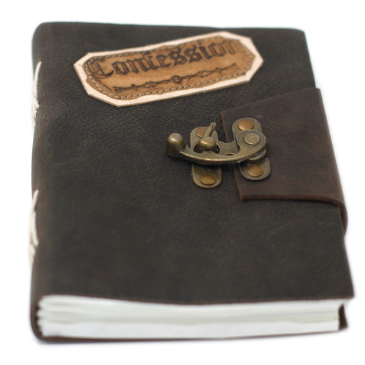 Schwarzes Notizbuch „Confessions“ aus Leder mit Schloss (7x5 Zoll)