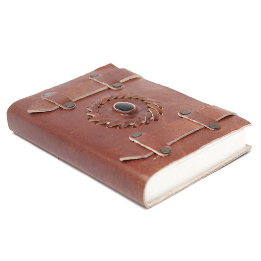 Notizbuch aus schwarzem Onyx-Leder mit Gürteln (6x4 Zoll)