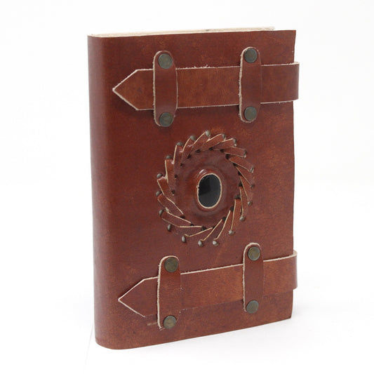 Notizbuch aus schwarzem Onyx-Leder mit Gürteln (6x4 Zoll)