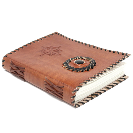 Notizbuch aus schwarzem Onyx und Kompass aus Leder (7x5 Zoll)